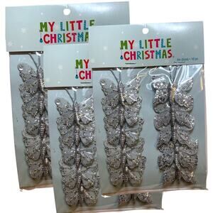 Silver Clip On Butterfly Christmas Mini Tree Ornaments 3 Sets of 10